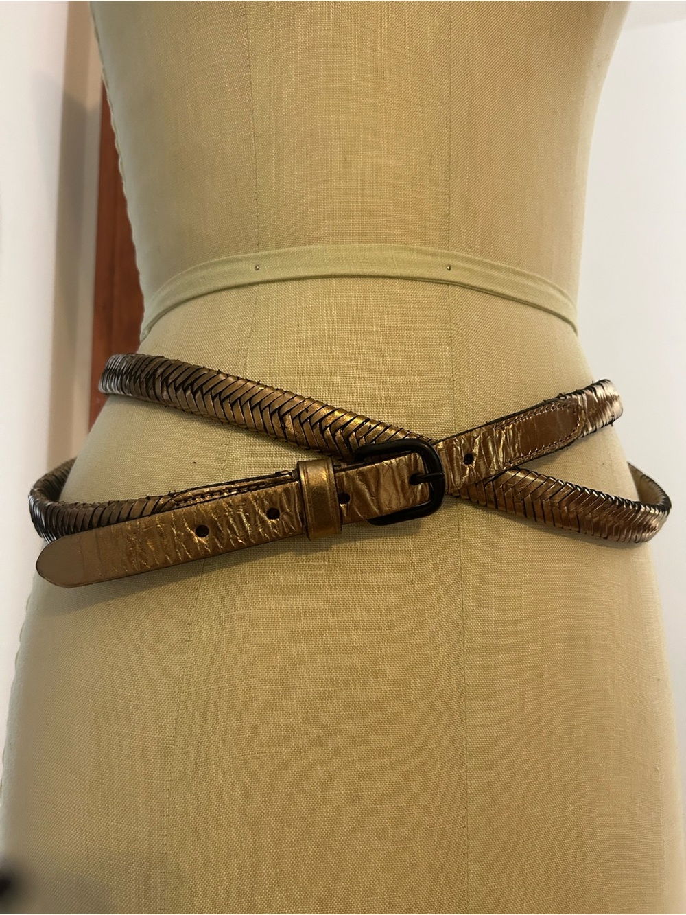 3.1 Philip Lim Gold Metallic Double Wrap Braided Leather Belt